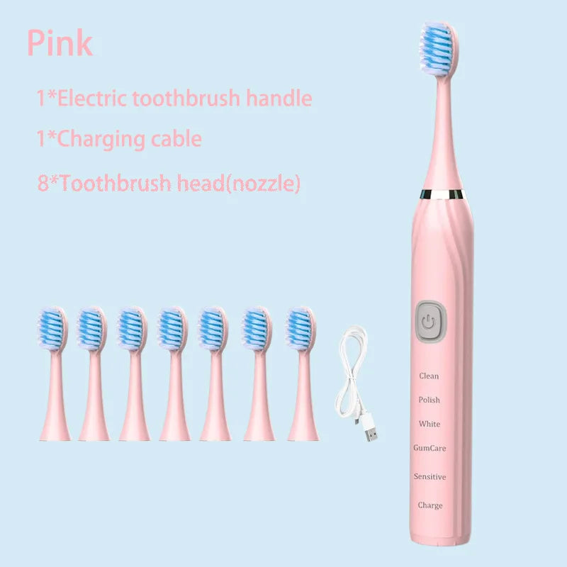 Sonic Electric Toothbrush 5 Mode USB Charger Timer Brush Rechargeable Deep Clean Tooth Brushes Replacement Heads Set For Adults