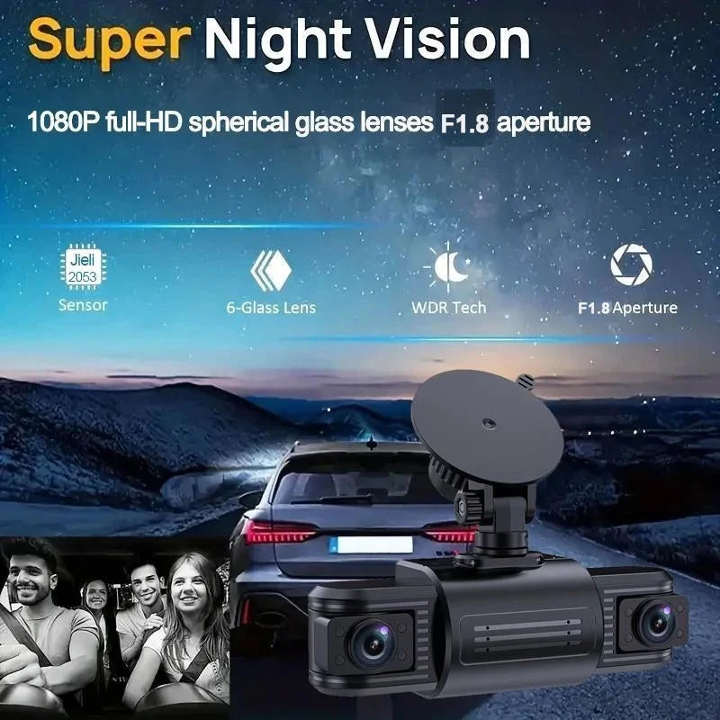 3 Channel FHD 1080P Car DVR Dash Cam Front Inside Rear Vehicle Camera DVRs Recorder Video Mini Dashcam Camcorder