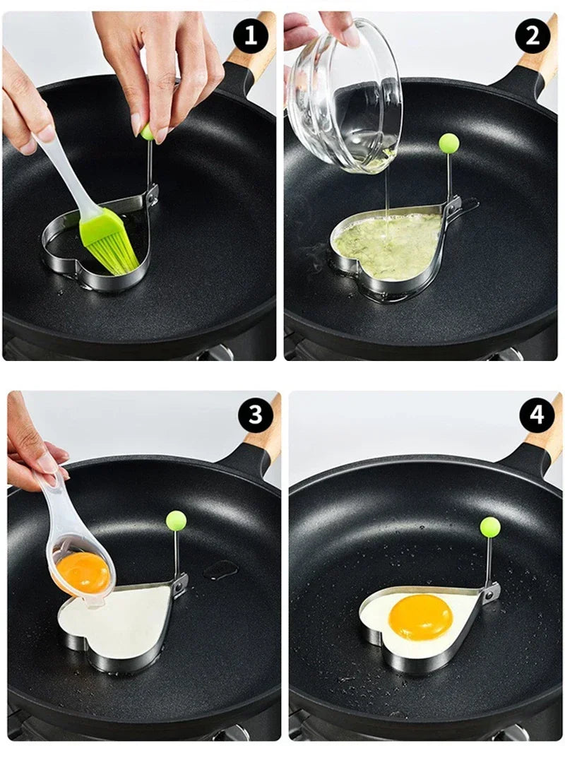 1 pieza de moldes para freír huevos de acero inoxidable, modelo de anillo de tortilla, molde para hornear panqueques, pasteles de carne, moldes para pasteles de arroz en forma de corazón para cocina