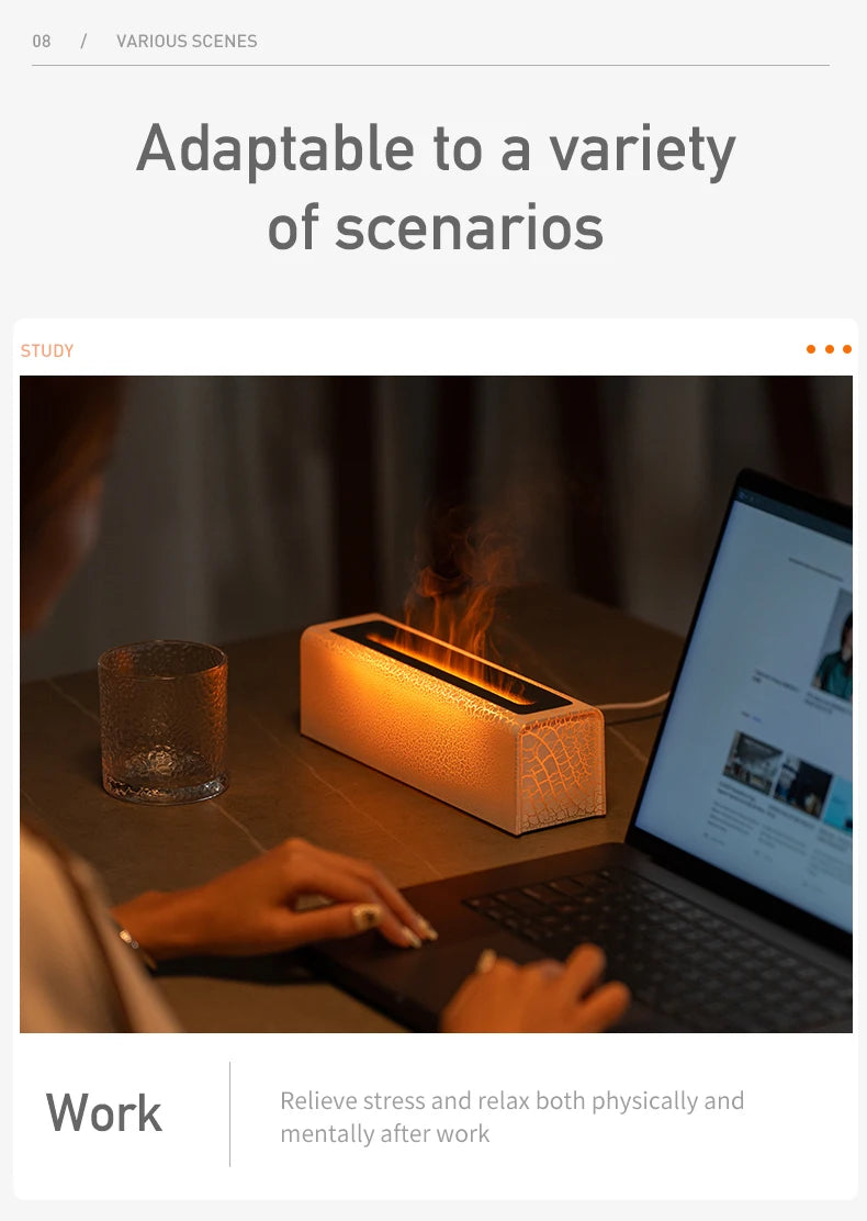 Vissko 7-Colorful Flame Diffuser USB Air Humidifier Aromatherapy Essential for Bedroom Yoga Home Oil Diffuser Fragrance Diffuser
