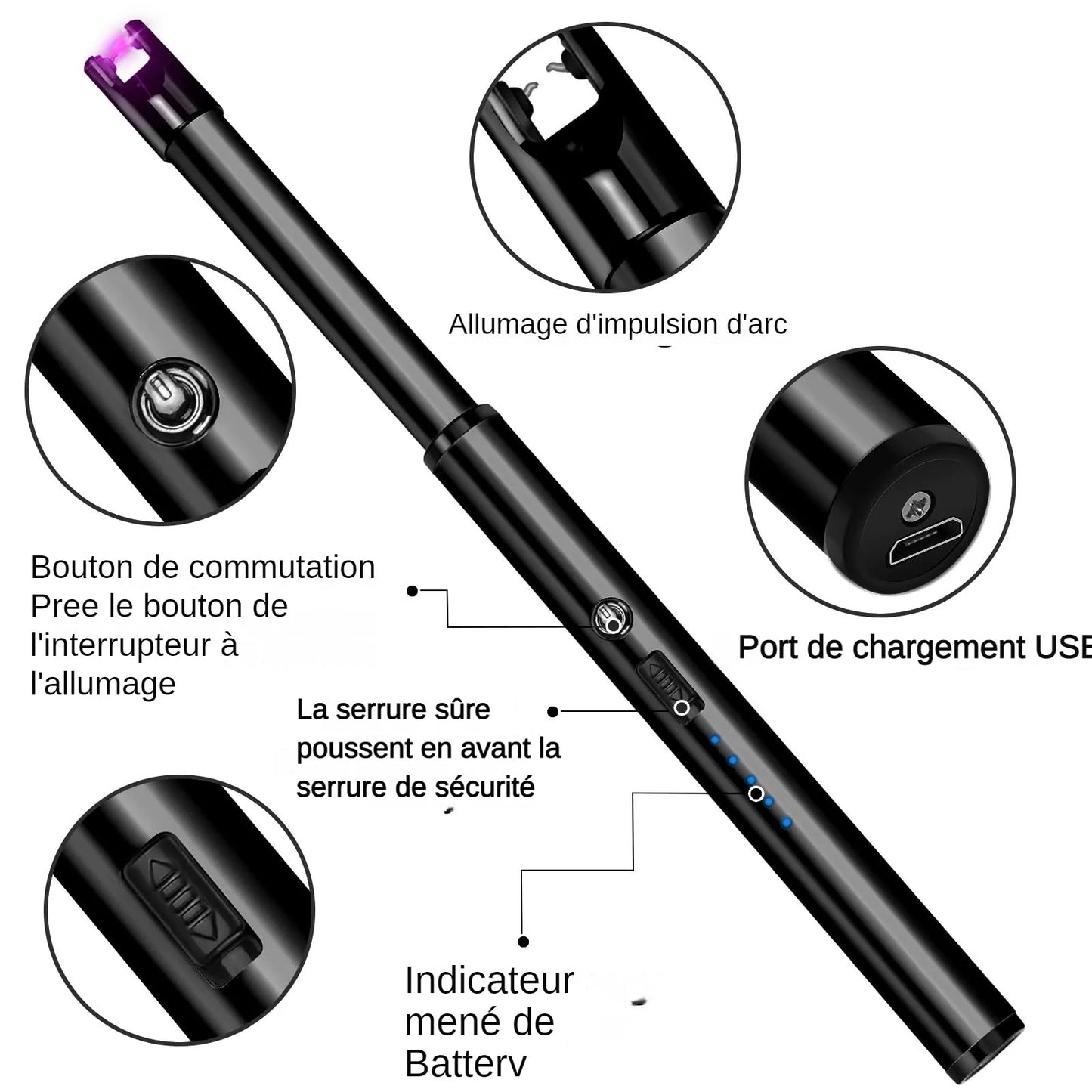 360° Outdoor Kitchen Lighter USB Rechargeable Portable Electronic Lighter Safety Lock Eco-friendly For Candles Gas Stoves