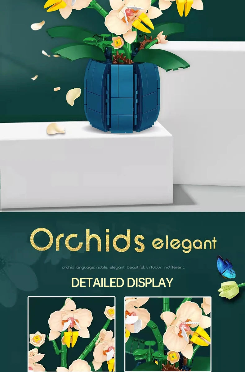 ToylinX 616PCS Orchid Flower Building Set, Building Plant Decor Flower Botanical Series for Home, Christmas Present Gift for Kid