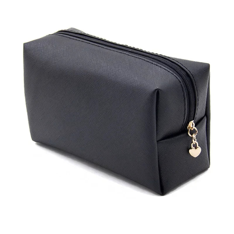 Women Cosmetic Bag Waterproof PU Leather Solid Color Makeup Pouch Travel Portable Wash Toiletry Storage Bag Organizer Purse 2025