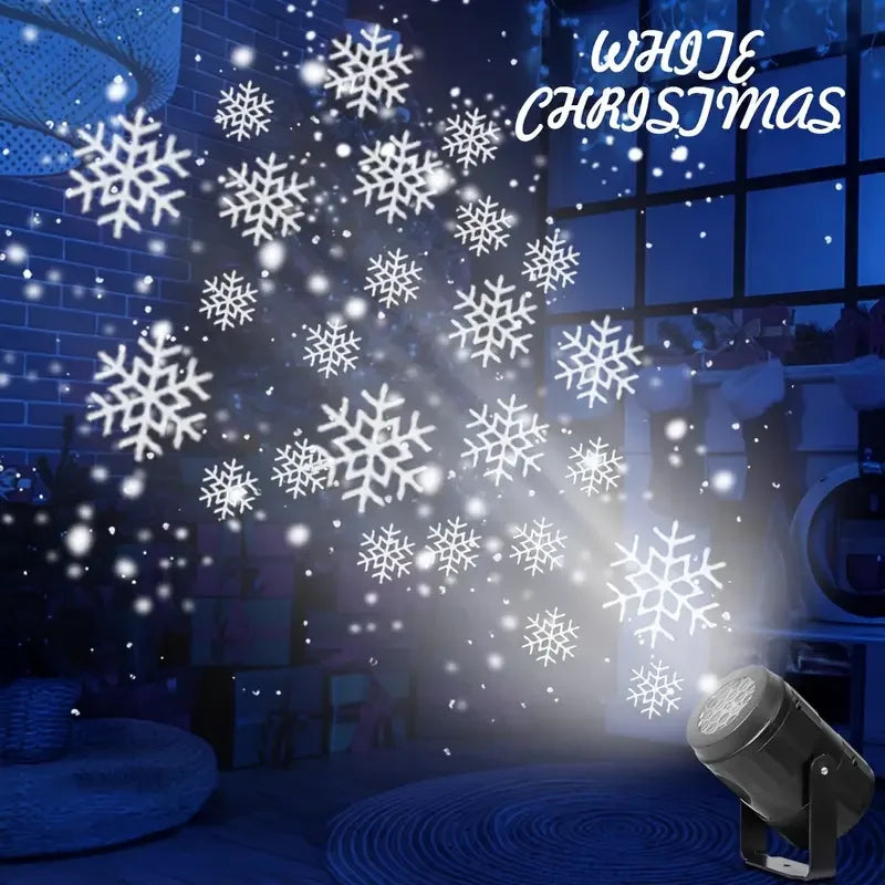 USB Powered Christmas Snowflake Projector Light Rotating Snowfall Projection Lamp for Christmas Halloween & Easter Party Decor