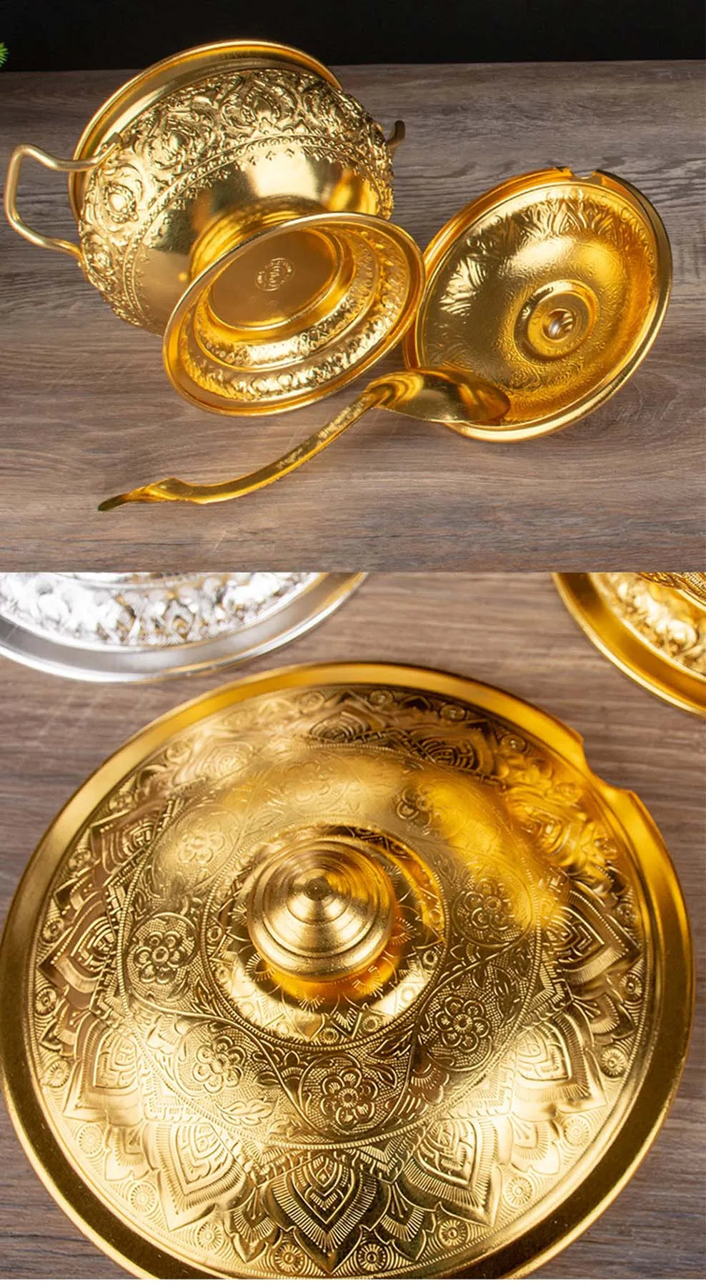 Thai Tom Yum Soup Pot Tall Feet Tin Pan Soup Dessert Container With Spoon Home Decoration Thai Tableware For Kitchen