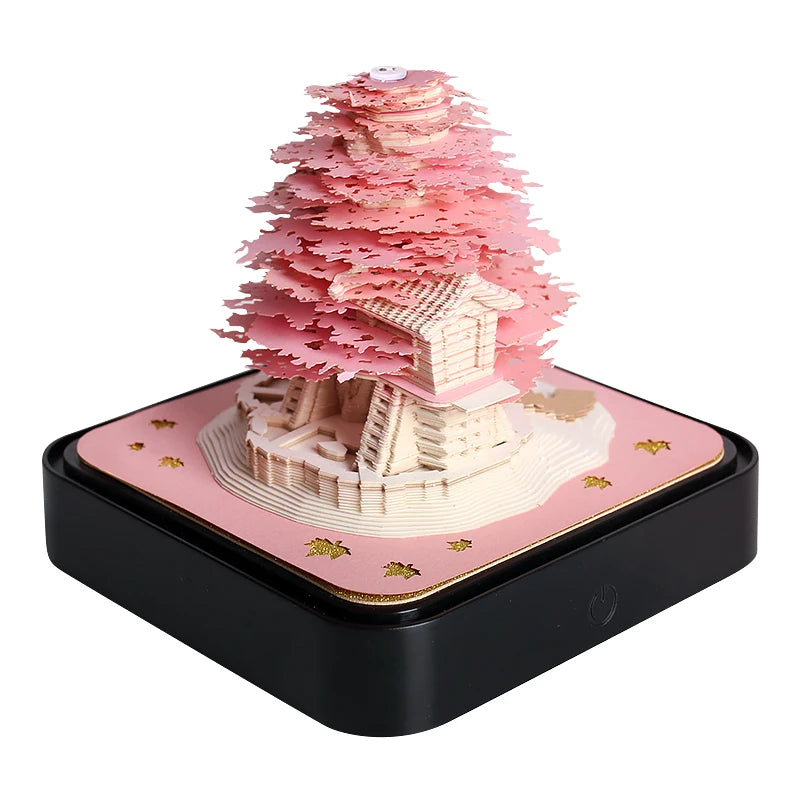 Omoshiroi Block 3D Notepad 2024 Calendar 3D Sakura Tree House Memo Pad Cute Block Notes 3D Sticky Notes Christmas New Years Gift