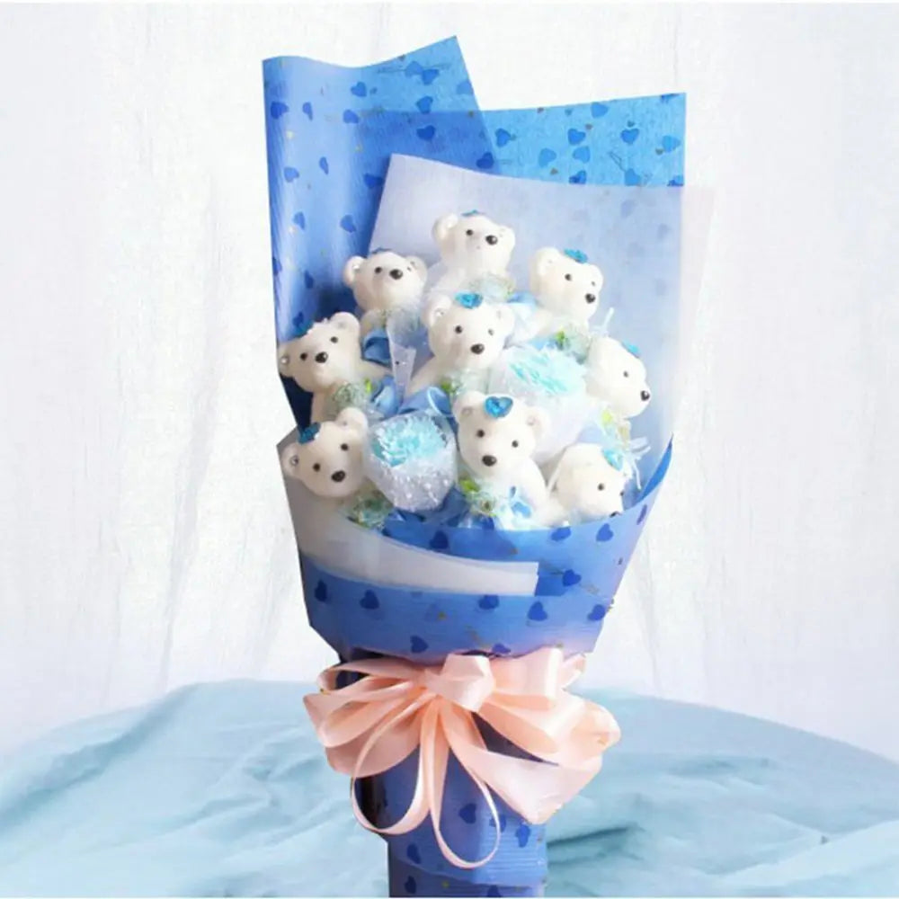 10 piezas de ramo de flores de oso de San Valentín, muñeco de peluche de dibujos animados, ramos de osito de peluche, regalos de graduación, cumpleaños, bodas, decoración de fiesta