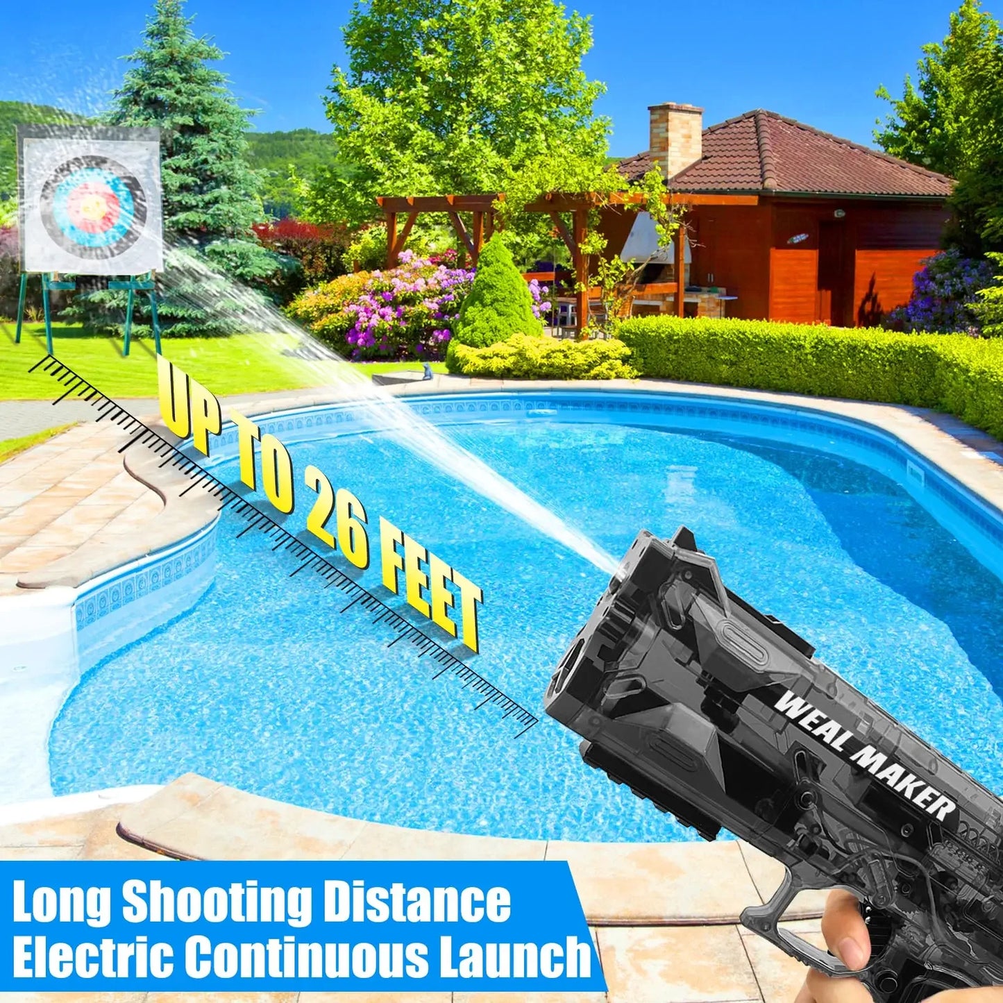 Transparent Glock Full Automatic Squirt Water Gun Spray Blaster Electric Water Pistol Toy Summer Pool Outdoor Toy for Kids Adult