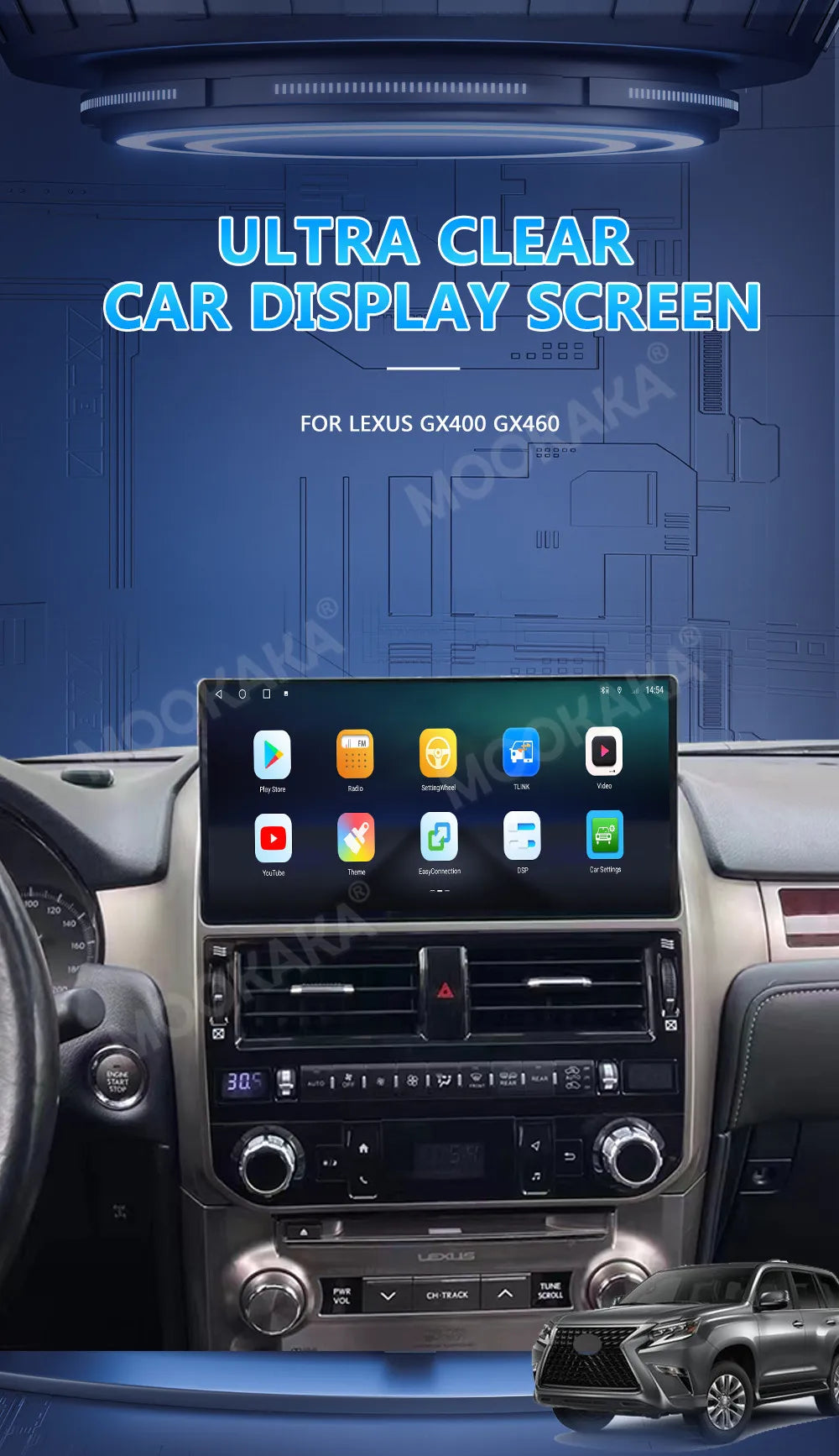 Android For Lexus GX400 GX460 2010-2020 Car Radio 8+256GB Multimedia Player Recorder 12.3" Touch Screen Head Unit Carplay Navi