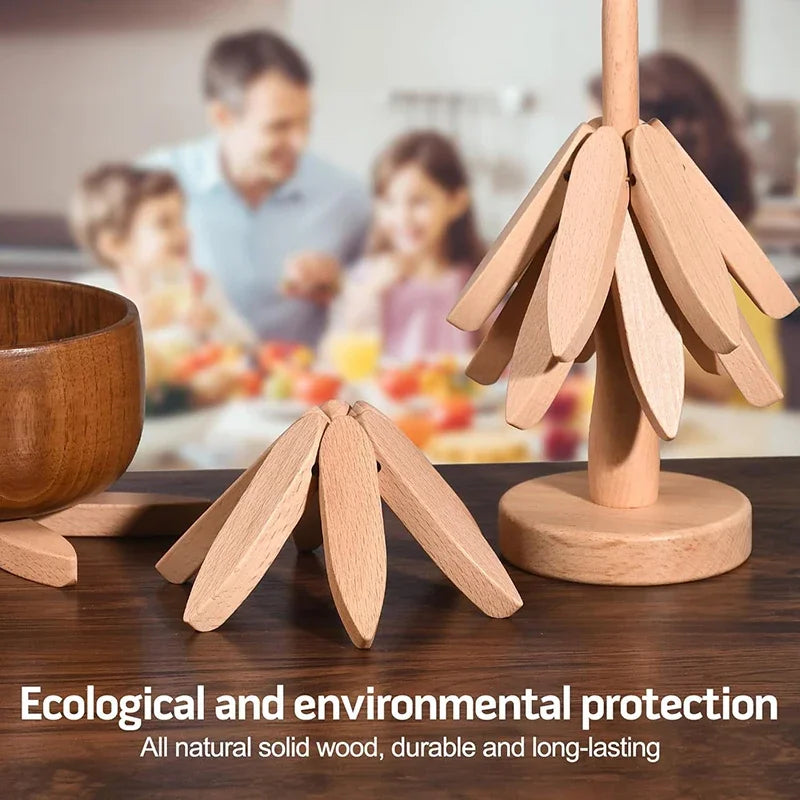 3/4Pcs Walnut Tree Table Mat Set Natural Foldable Wooden Tree Trivet for Hot Dishes Pot Bowl Teapot Holder Placemat