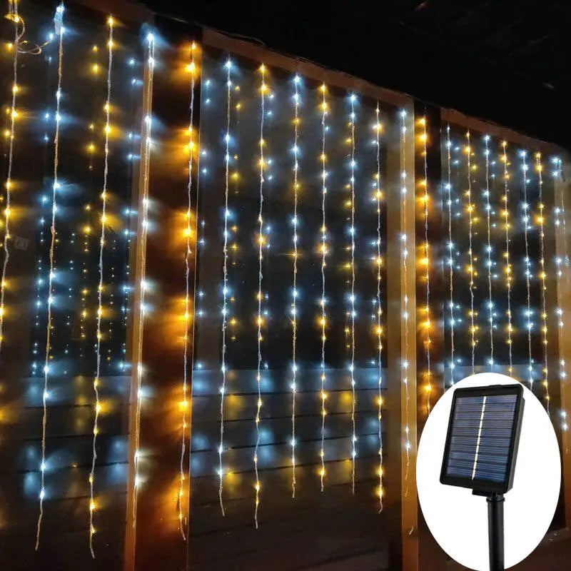 6X3M 3X3M Solar Curtain Light Outdoor Led Icicle Light 8 Modes Waterfall Christmas Fairy String Light for Garden Patio Decor