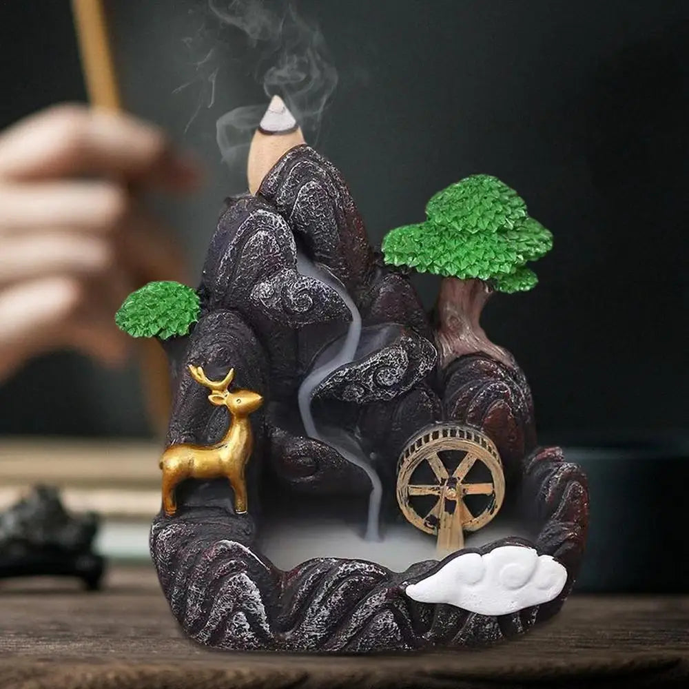 Resin Waterfall Incense Burner Handmade Fountain Smoke Landscape Backflow Incense Holder For Home Office Decor Gift