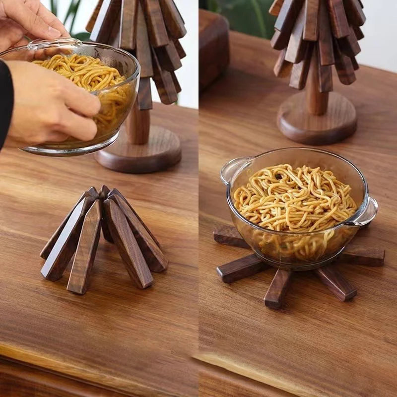 Salvamanteles de madera para platos calientes, almohadilla aislante, juego de salvamanteles con forma de árbol, posavasos para teteras, ollas calientes, regalo de Halloween y Navidad