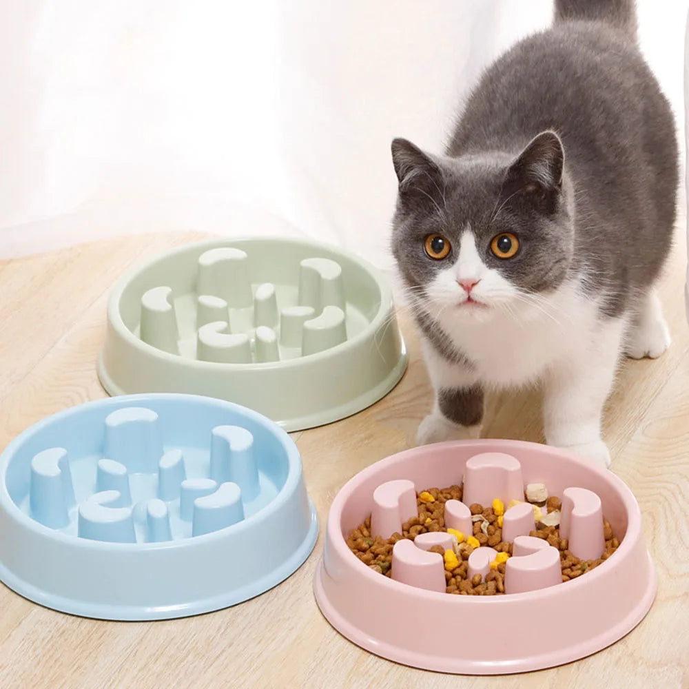 Pet Dog Bowl Slow Food Feeder Non-slip Anti Choking Cat Thickened Plastic Plate Bowls Healthy Anxiety Relief Dish Pet Supply