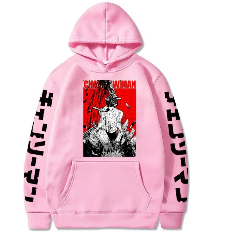 2024 Japanese Anime Hoodie Chainsaw Man Logo Gothic Printed Long Sleeve Streetwear Sweatshirt Fashion New Oversized Hip Hop Clot