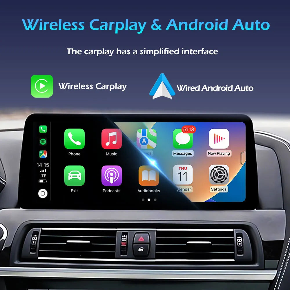 Android 14 Wireless CarPlay For BMW 5 Series F10 F11 2011 - 2017 CIC NBT System Car Radio Multimedia Video Player Navigation GPS