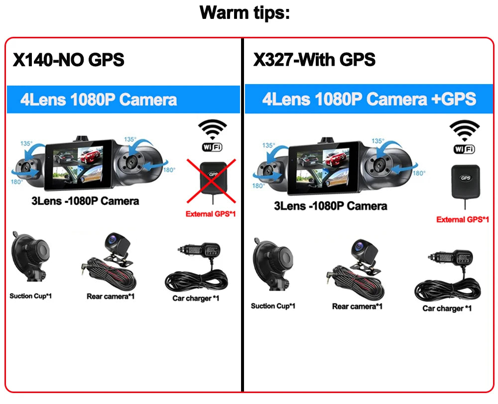 Cámara de salpicadero para coche de 1080P con GPS, WIFI, aplicación, grabadora de vídeo de 4 lentes, DVR de 360°, cámara de visión trasera, monitor de estacionamiento, caja negra, accesorios para coche