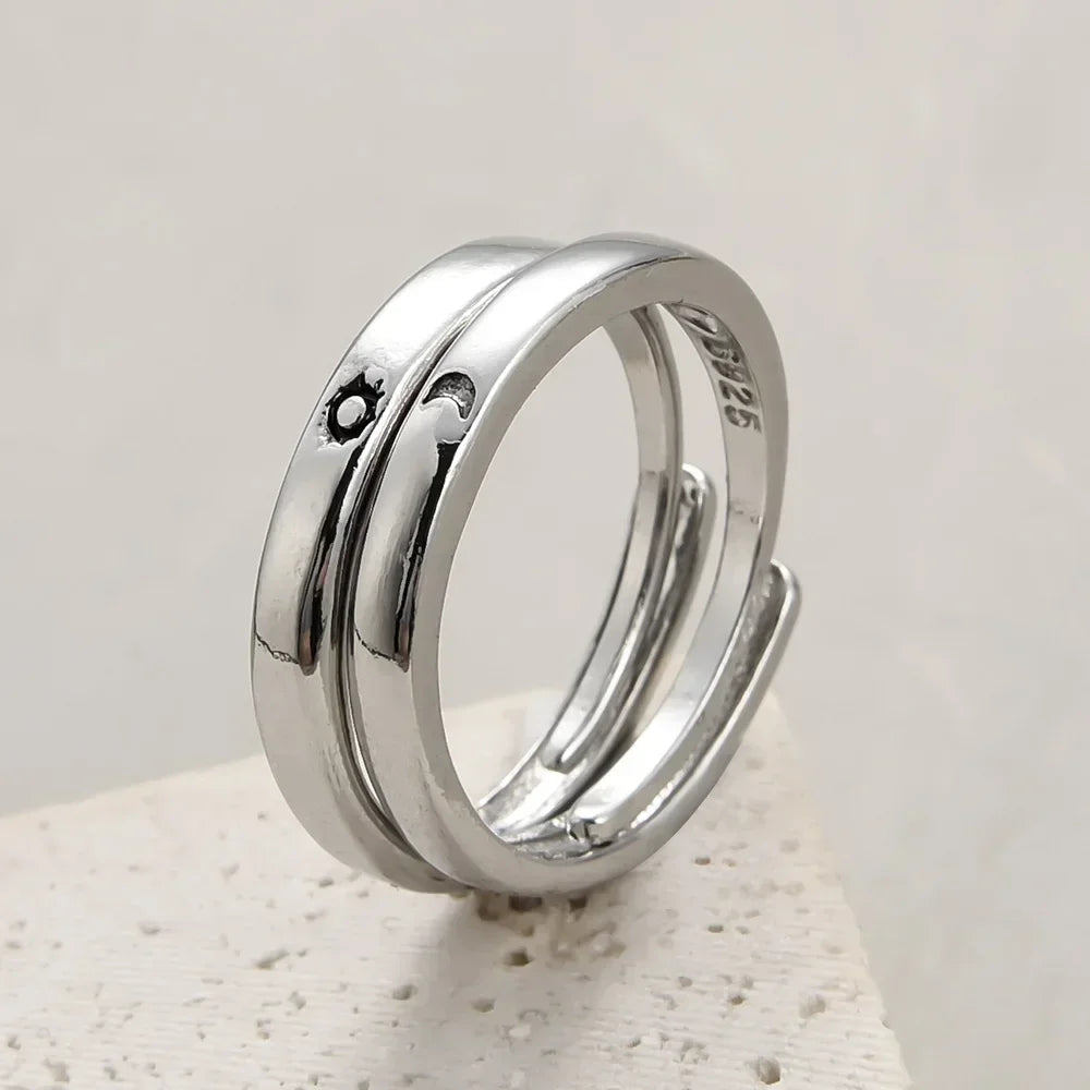 1 par de anillos de pareja de rombos blancos y negros, anillo abierto para mujeres y hombres, anillos de dedo ajustables, regalo de joyería de aniversario para amantes románticos