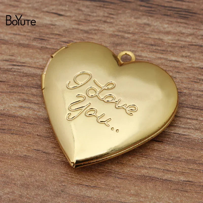 BoYuTe (10 Pieces/Lot) 29*27MM Heart Pendant I Love You Love Locket Factory Direct Wholesale Metal Brass Photo Locket Pendant