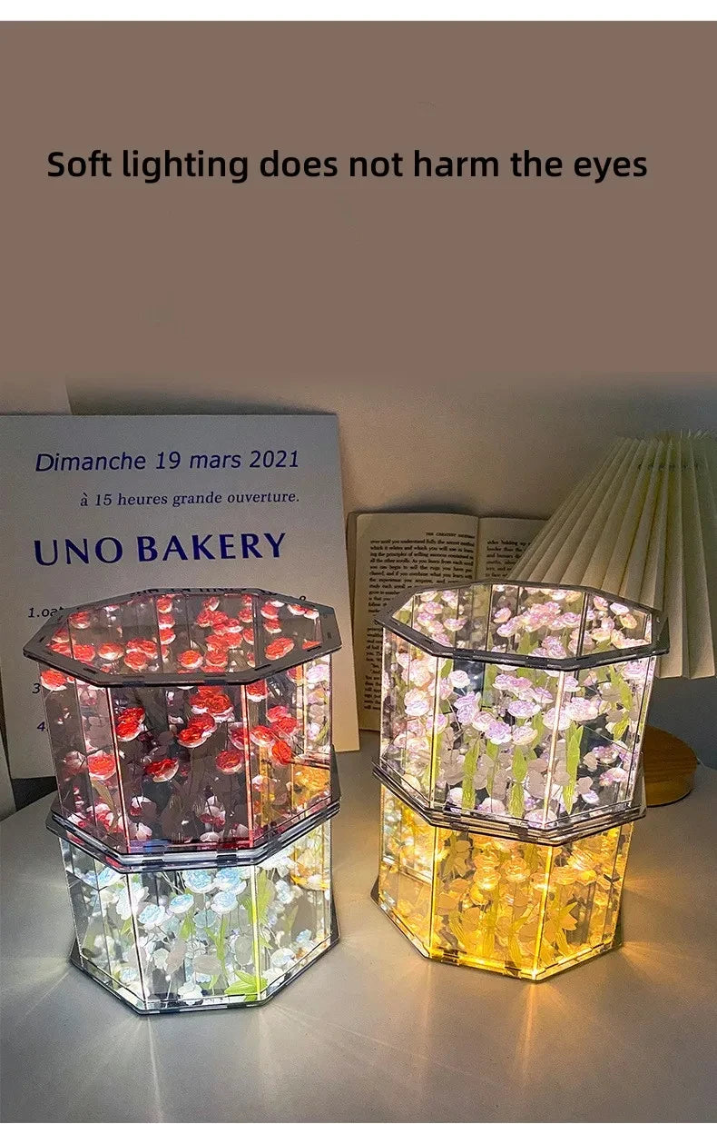 DIY Tulip Night Light Led Decorative Night Lamp Magic Cube Table Lamp and Mirror 2 in 1 for Birthday Gifts and Christmas Present