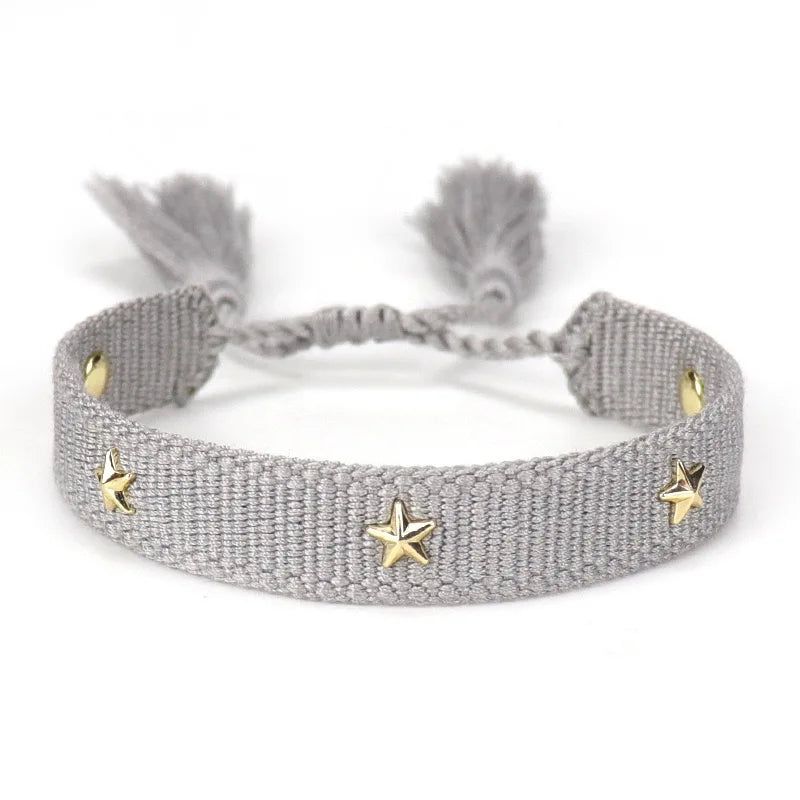 Pulsera tejida de la amistad para mujer con pequeñas estrellas Pulseras de joyería apilables de verano Regalos para hermanas