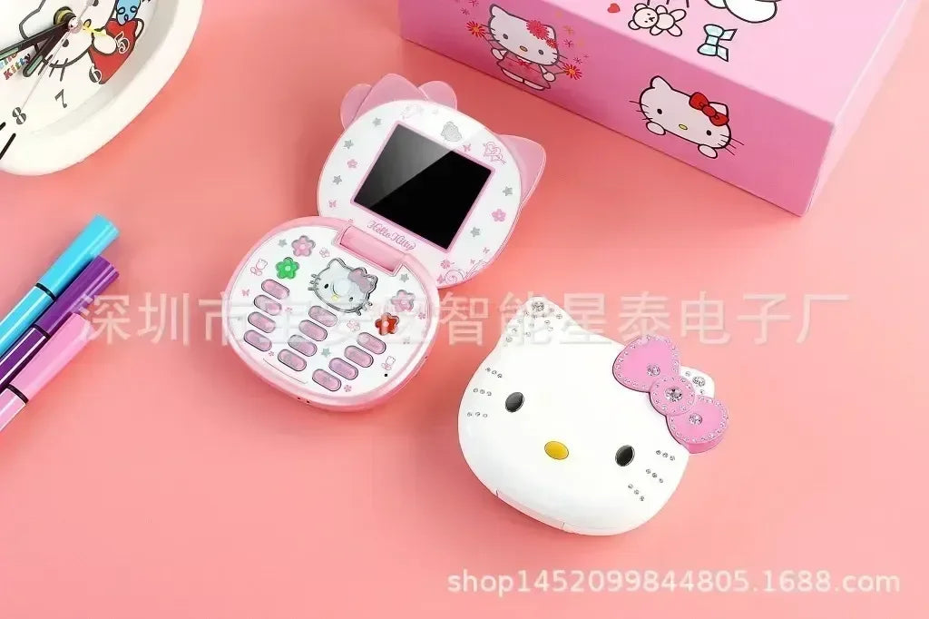 2023 New Kawaii Sanrioed Hello Kitty Flip Phone Cartoon Cute Little friends Taiml Mini Phone For Kids Toys For friends Gifts