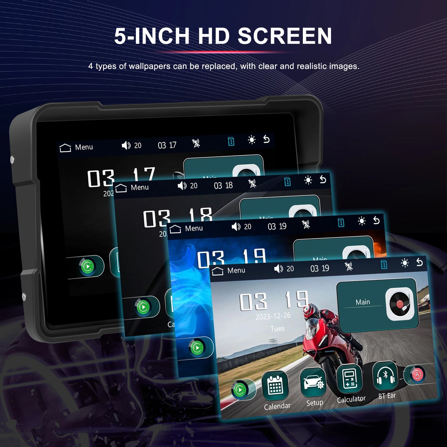 Podofo 5" Moniteur de moto Carplay Écran intelligent de voiture Portable Moto Sans fil Android Auto Navigation GPS IPX7