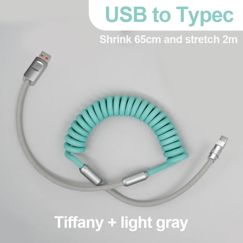 Cable de carga rápida de 120 W, retráctil, de aleación de aluminio, PD, cable de datos USB C para Samsung Galaxy, OPPO, Xiaomi, Huawei, 2 m