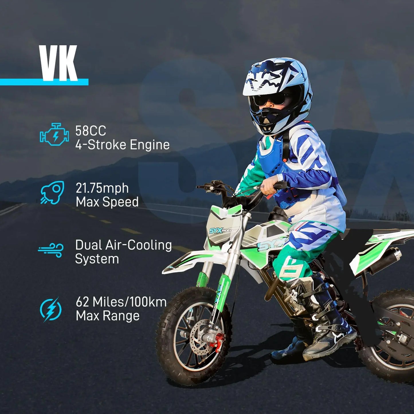 58cc Dirt Bike for Kids Off-Road Motorcycle with 4-Stroke Gas Power Sport Mini Motorcycle Gasoline Kart Children Racing Motobike
