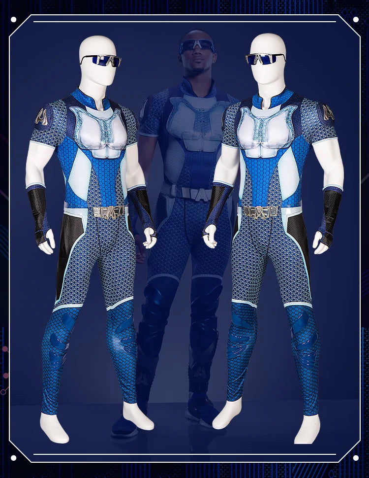 The Boys A-Train Cosplay Costume Halloween Carnival High Quality Hero Reggie Franklin Battle Outfit With Boots Printing Jumpsuit