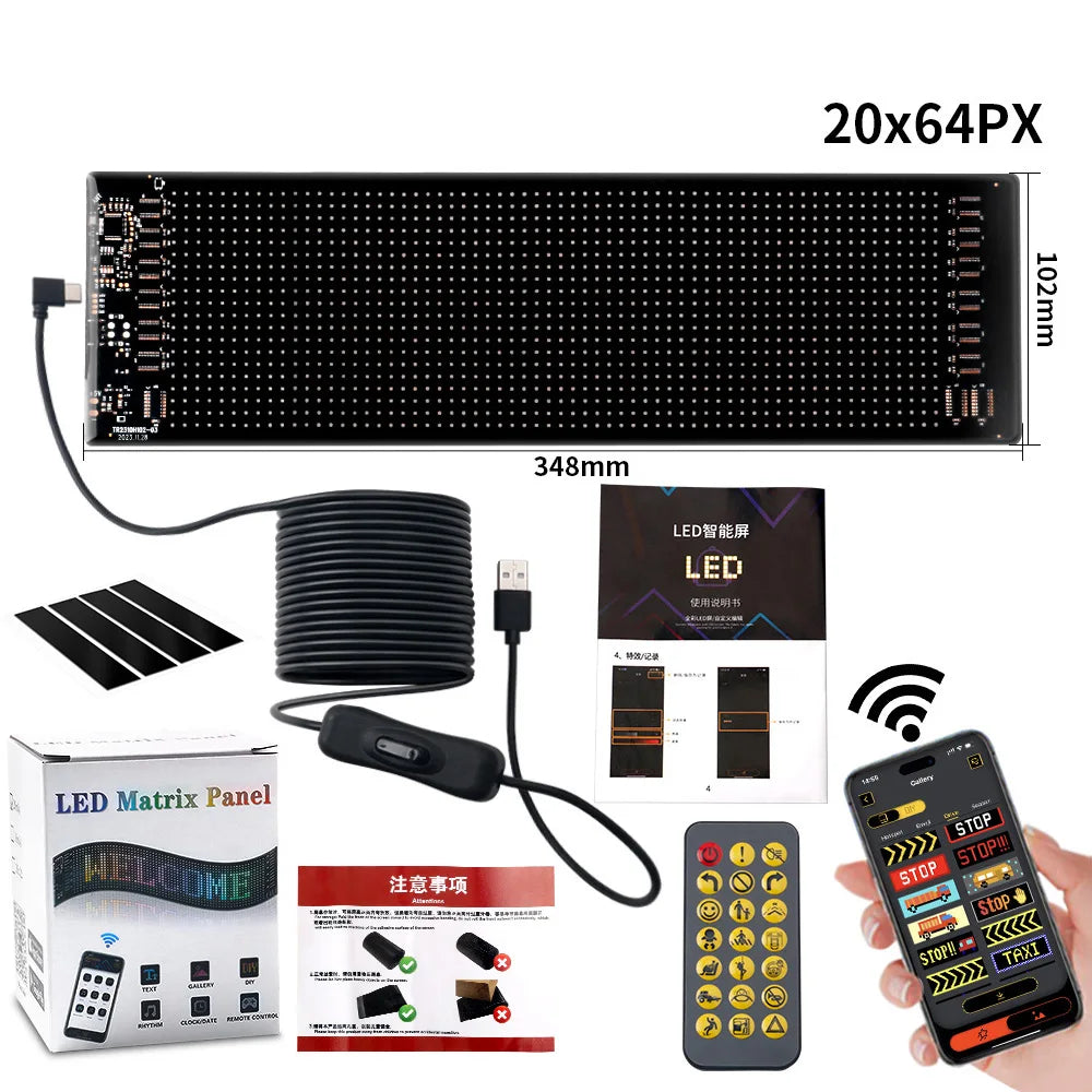 USB LED Matrix Pixel Panel With App Control 5V Flexible Scrolling Bright Advertising LED Signs RGB Pattern Car Animation Display