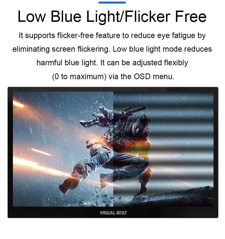 Visual Beat Portable Touch Screen Monitor 17.3'' 1080P FHD IPS USB-C Display with USB 2.0, HDMI, Dual Speakers for Laptop PC