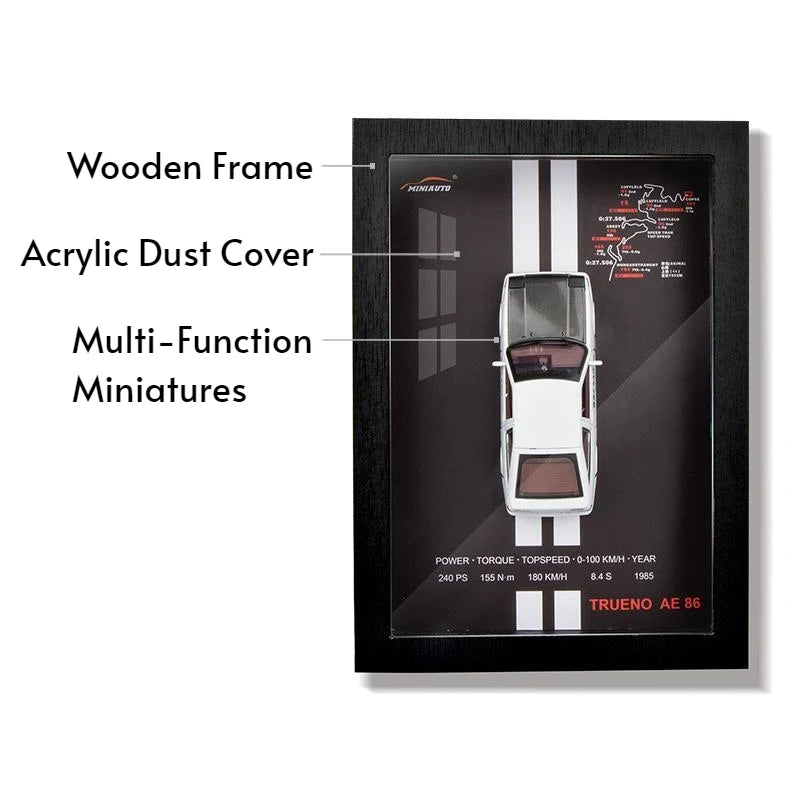 3D Wooden Photo Frame With 1/32 Diecast Metal Miniature Toy Car, 12 Inches Wall Decoration Suitable for Modern Style Living Room