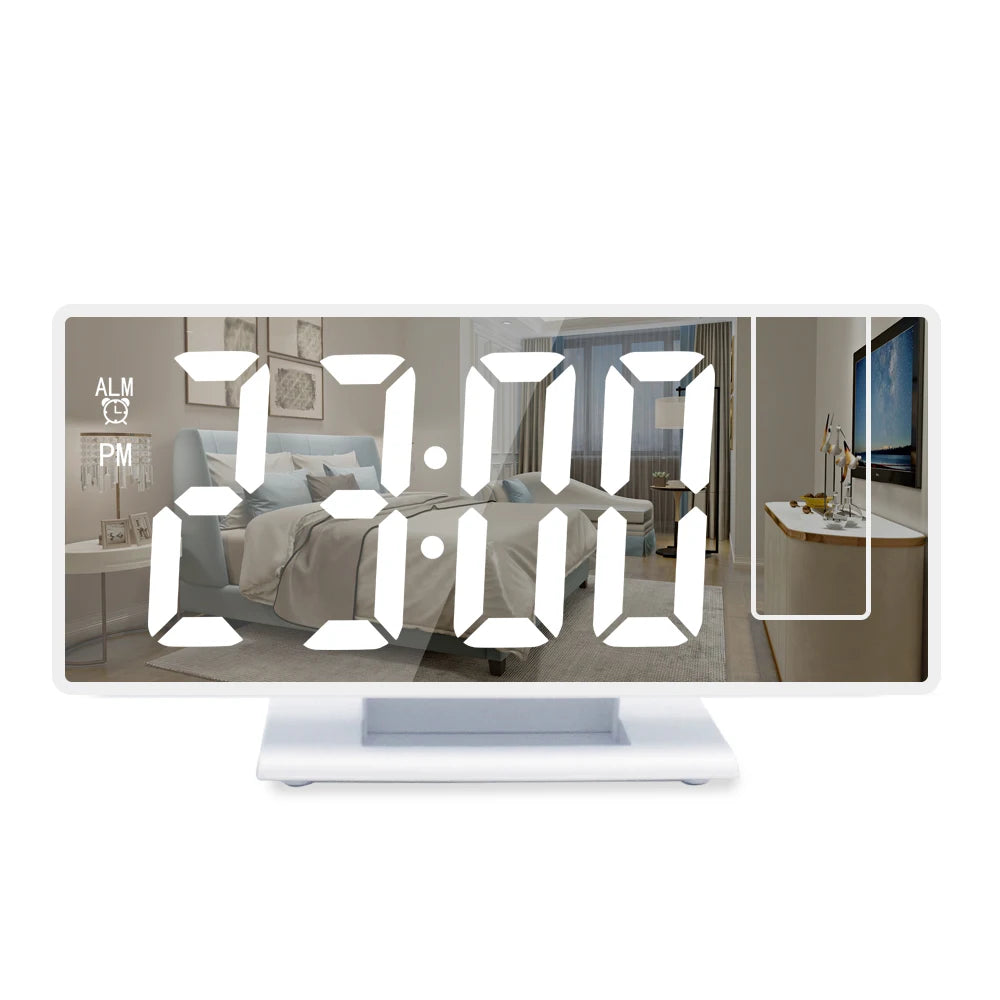 USB Powered Digital Alarm Clock 180° Arm Projection Alarm Clock Time Temperature Snooze Table Clock 12/24H Projector LED Clock