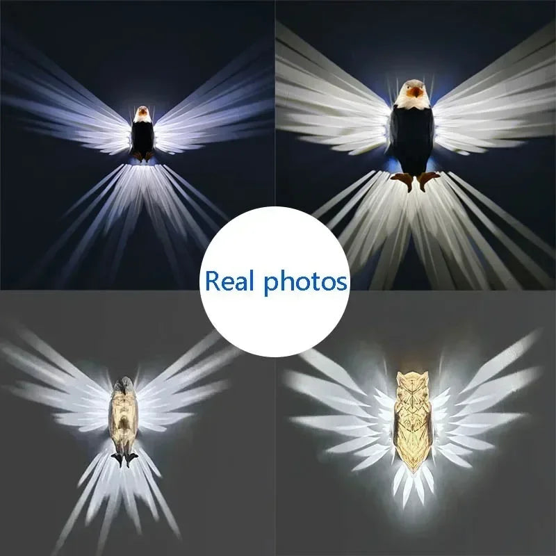 Lámpara de pared navideña con forma de águila, moderna, creativa, 3D, con cuerpo de búho, iluminación de animales, proyector LED para fiestas, regalo