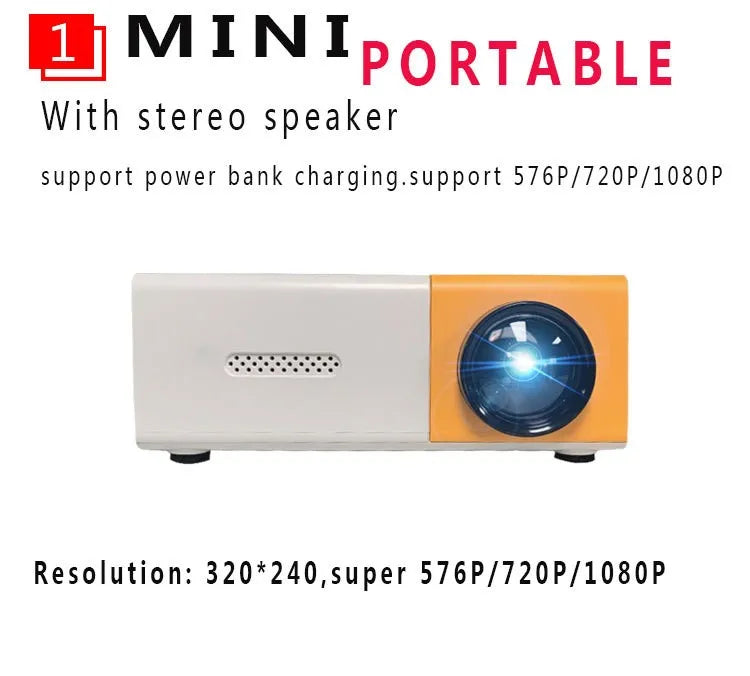 Mini projecteur LED YG300 Version améliorée Yg300 1000 lumens 320 x 240 P compatible HDMI USB Audio Home Media Player Beamer