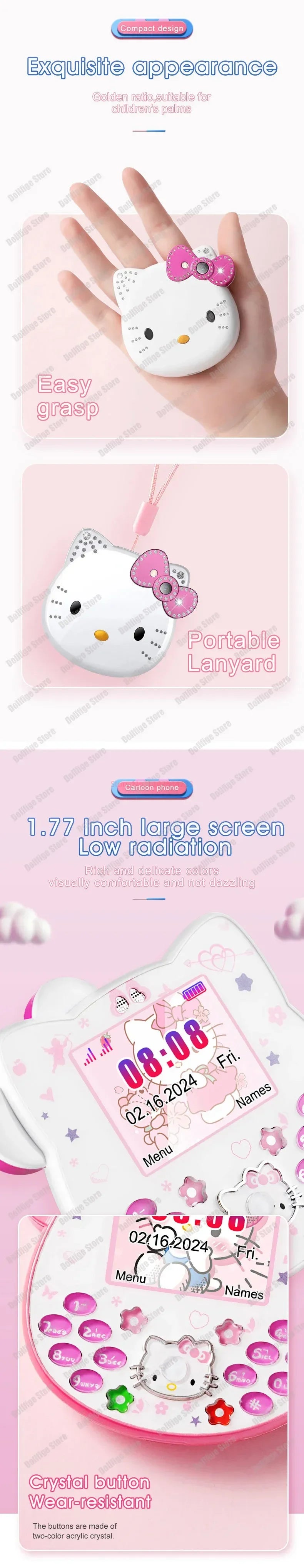 Original Sanrio Hello Kitty Cute Mini Phone Cartoon Kids Taiml Kawaii Phone Birthday Festival Fashion Children Girls Gifts Toys