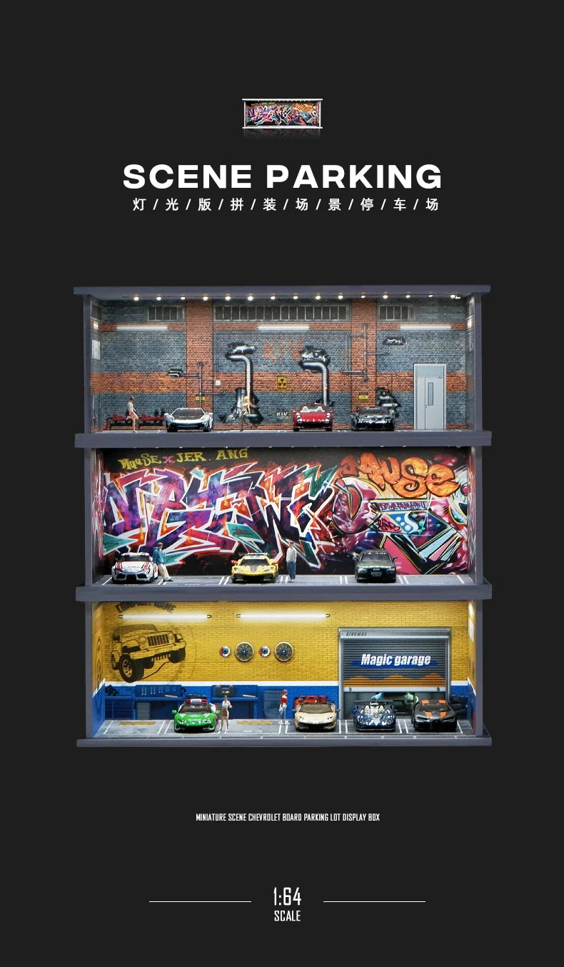 1/64 Simulated Parking Lot Model Classic Static Car Bburago Alloy Diecasting Vehicles Miniature Scene Assembly Display Frame Toy
