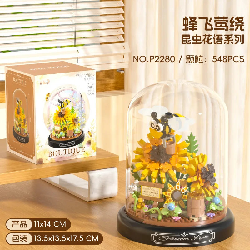 Adults Bouquet Flowers Micro Building Blocks Construction Set for Children Girl 9 to 12 Years Old Animal Insert Mini Bricks Toys