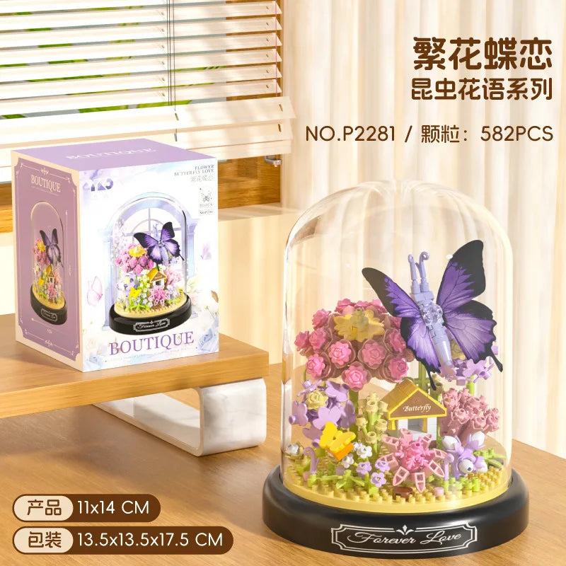 Adults Bouquet Flowers Micro Building Blocks Construction Set for Children Girl 9 to 12 Years Old Animal Insert Mini Bricks Toys
