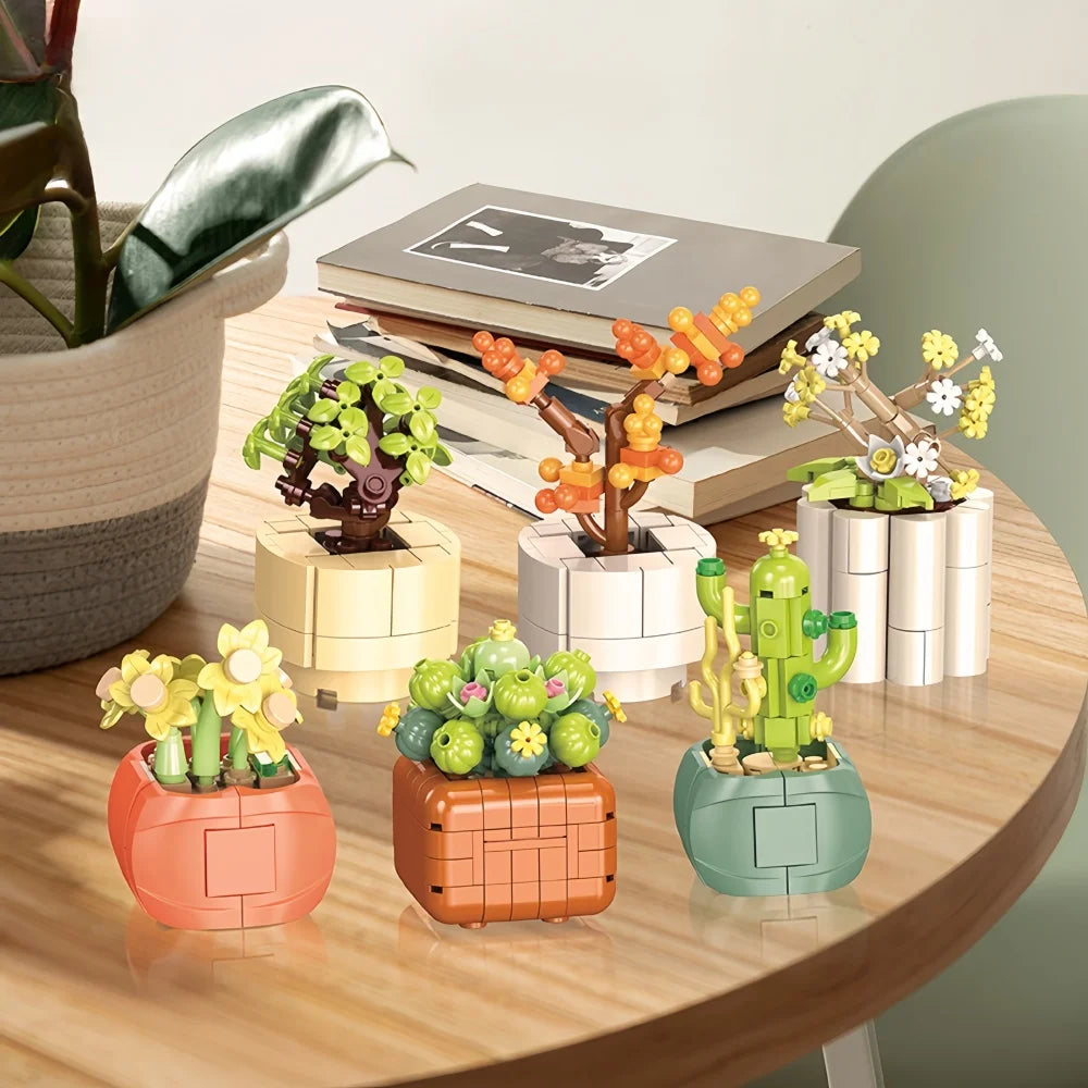 Succulent Plant Potted Building Blocks Simulated Flowers Daisies Simulated Flowers Desk Home Decoration Ornaments Children's Toy