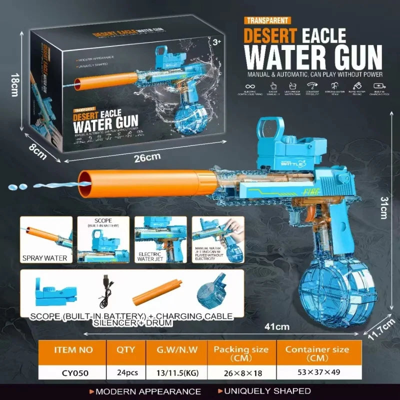Transparent Sand Eagle Linkage Version Electric Water Gun Large Capacity Continuous Shot Water Fight Water Gun Toys
