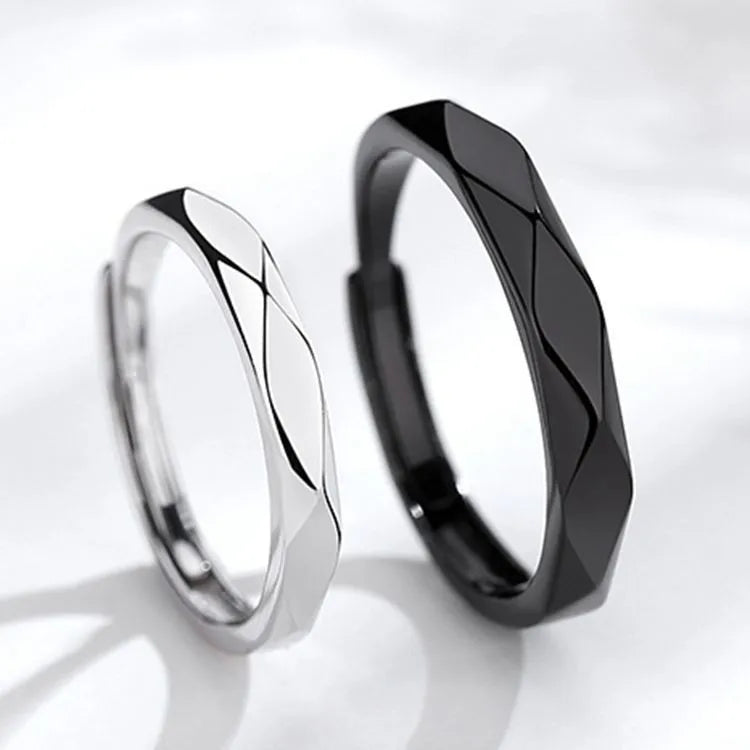 1 par de anillos de pareja de rombos blancos y negros, anillo abierto para mujeres y hombres, anillos de dedo ajustables, regalo de joyería de aniversario para amantes románticos