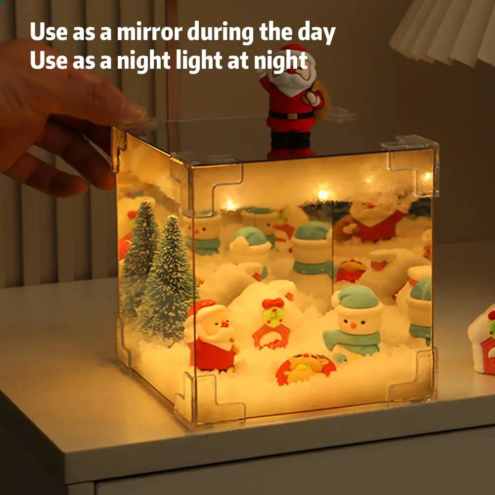 Christmas DIY Decorations Mirror LED Cube Lamp 3D Santa Claus Snowman Tree Christmas Lights DIY Night Light Tabletop Ornament