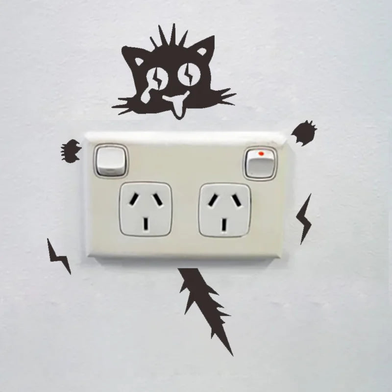 2Pcs/Set Cat Wall Sticker, Funny Cute Cat Switch Wall Sticker, Art Wall Stickers Art Murals, for Home Living Room Bedroom Decora
