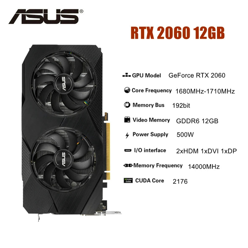2024 Used ASUS RTX 2060 Super 6GB 8GB 12GB GDDR6 192bit Video Cards GPU Graphic Card RTX2060