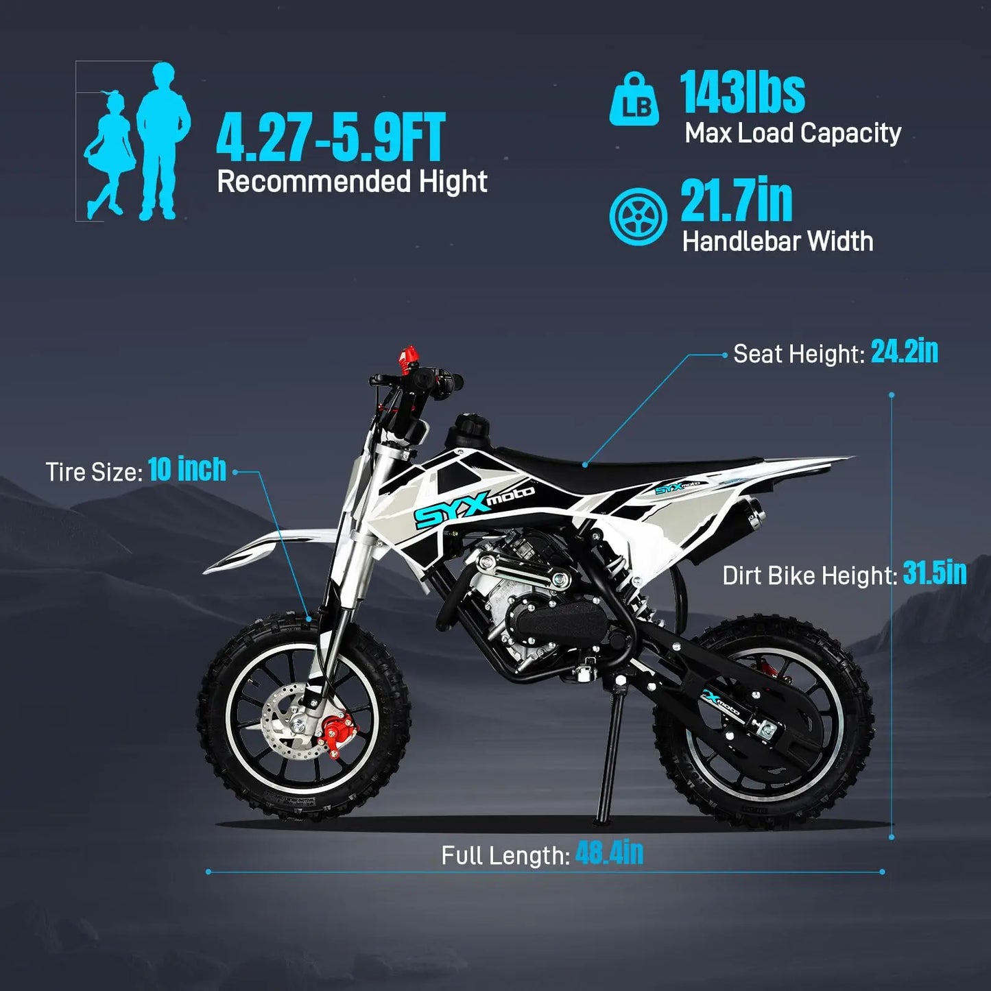 58cc Dirt Bike for Kids Off-Road Motorcycle with 4-Stroke Gas Power Sport Mini Motorcycle Gasoline Kart Children Racing Motobike