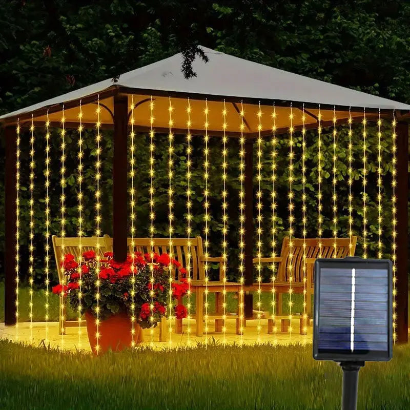 6X3M 3X3M Solar Curtain Light Outdoor Led Icicle Light 8 Modes Waterfall Christmas Fairy String Light for Garden Patio Decor
