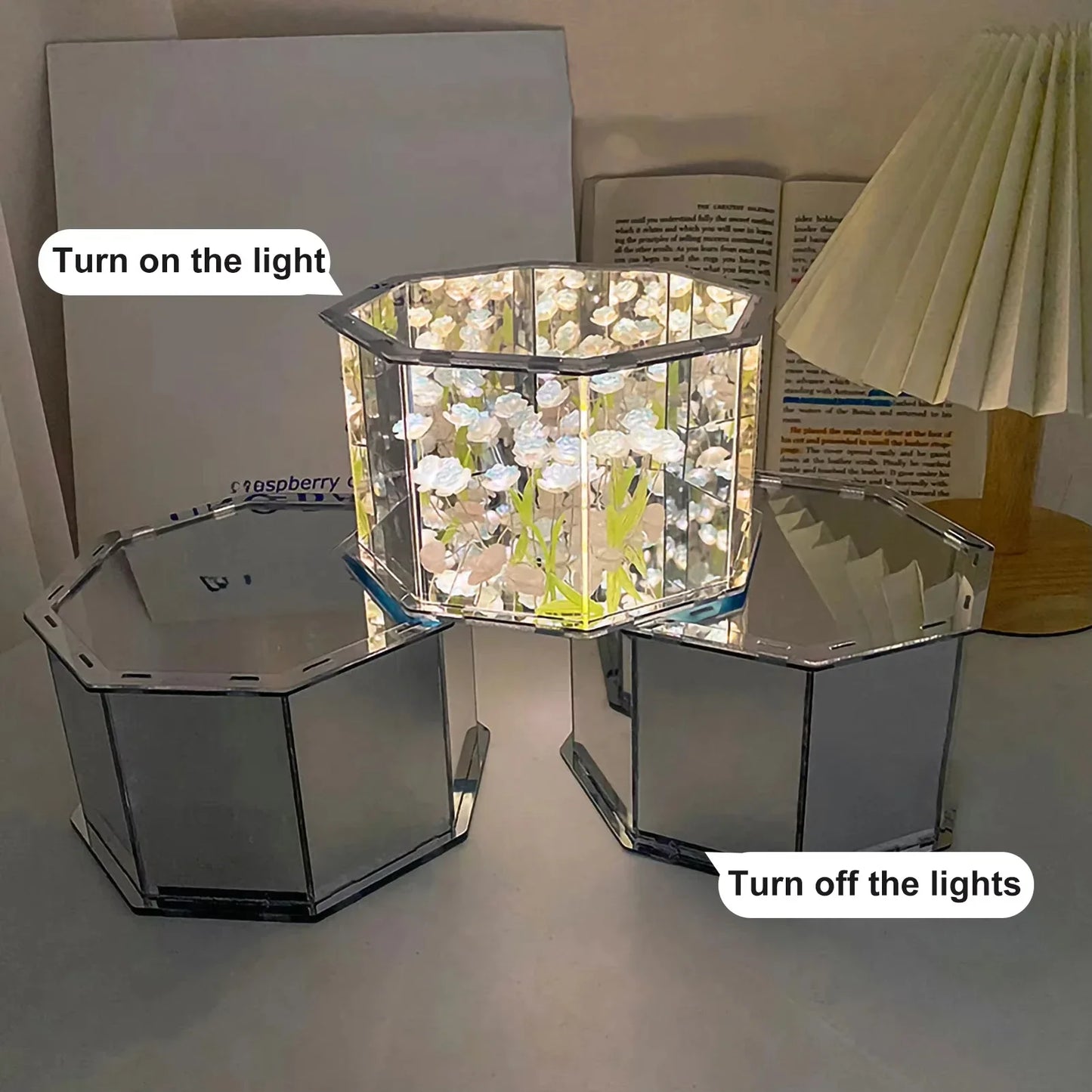 DIY Tulip Night Light Led Decorative Night Lamp Magic Cube Table Lamp and Mirror 2 in 1 for Birthday Gifts and Christmas Present