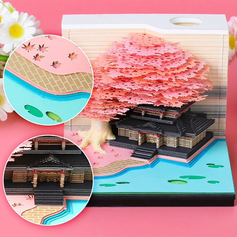 Tree Desk Calendar With LED Lights 2025 Calendar Memo Pad Creative Desk Calendar DIY Notes Notepad 3D Art Calendar Paper Carving